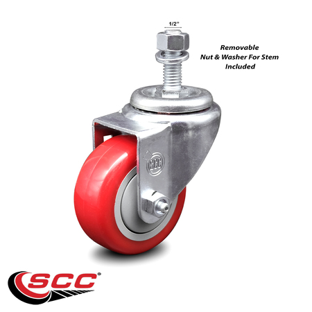 Service Caster 3 Inch Red Polyurethane Wheel Swivel ½ Inch Threaded Stem Caster SCC SCC-TS20S314-PPUB-RED-121315